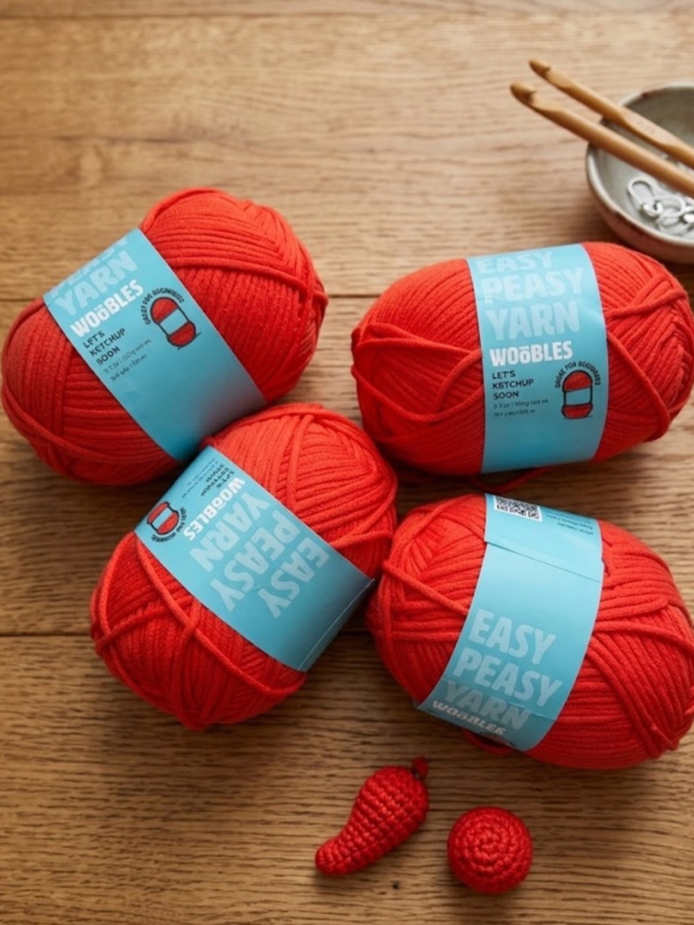 NWT Easy Peasy Yarn Beginners Crochet Knitting Yarn Set of 4 Lets Ketchup Soon